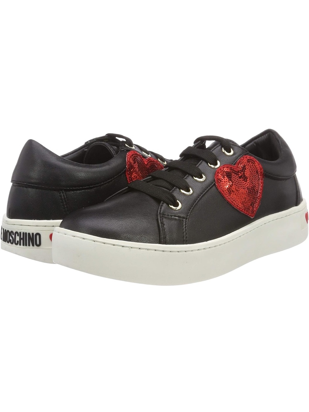 Love Moschino leather lace up sneakers with sequin hearts. Size 37. EUC.